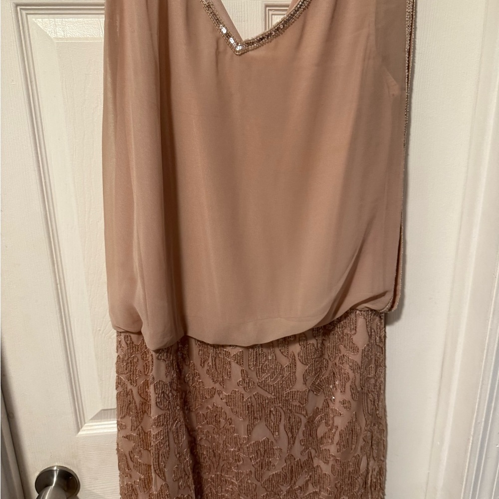 J Kara Peach Beaded Gown